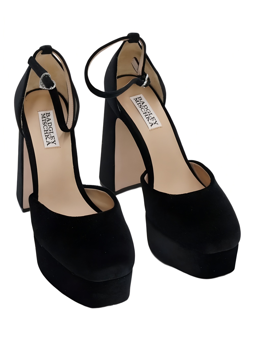 Badgley Mischka Jayda Platform 4.75 Inch Block Heel Pumps Black Velvet Size 7.5M
